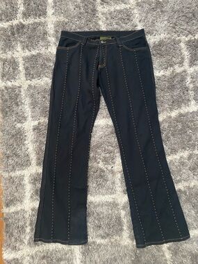 Vintage Serious Clothing Y2K Goth Punk Contrast Stitch Flare Jeans - Black